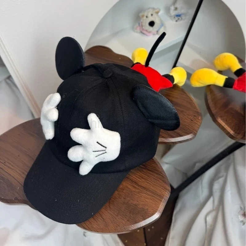Disney Mickey Mouse Baseball Cap Small Palm Doll Sun Protection Peaked Kawaii Cartoon Mickey Ears Sun Hat for Fun And Protection H250926