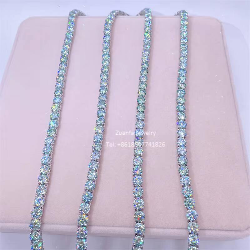 Hot Sale 3mm 4mm 65mm S925 Sterling Silver Gold Plated Blue Green Diamond Moissanite Tennis Chain