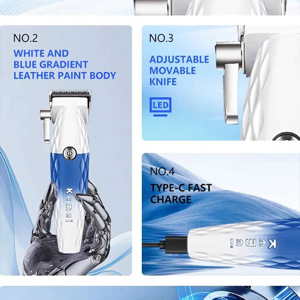 Kemei Professional Barber Hair Clipper with DLC Blade Cordless Electric Hair Trimmer Rechargeable Hair Cutting Machine 8800RPM R250926