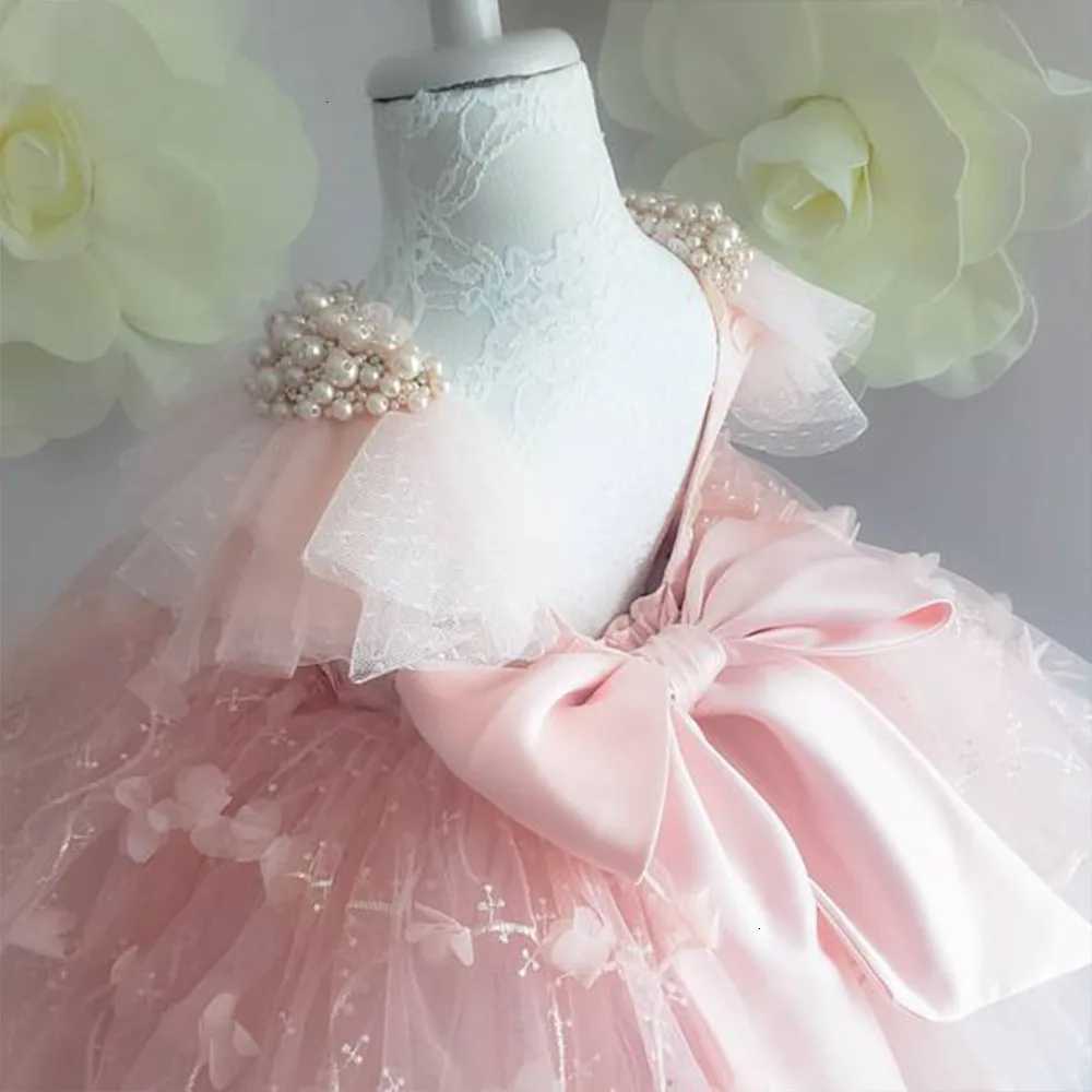 Elegant Girl Dress Girls 2025 Summer Fashion Pink Lace Big Bow Party Tulle Flower Princess Wedding Dresses Baby Girl Dress Z250926
