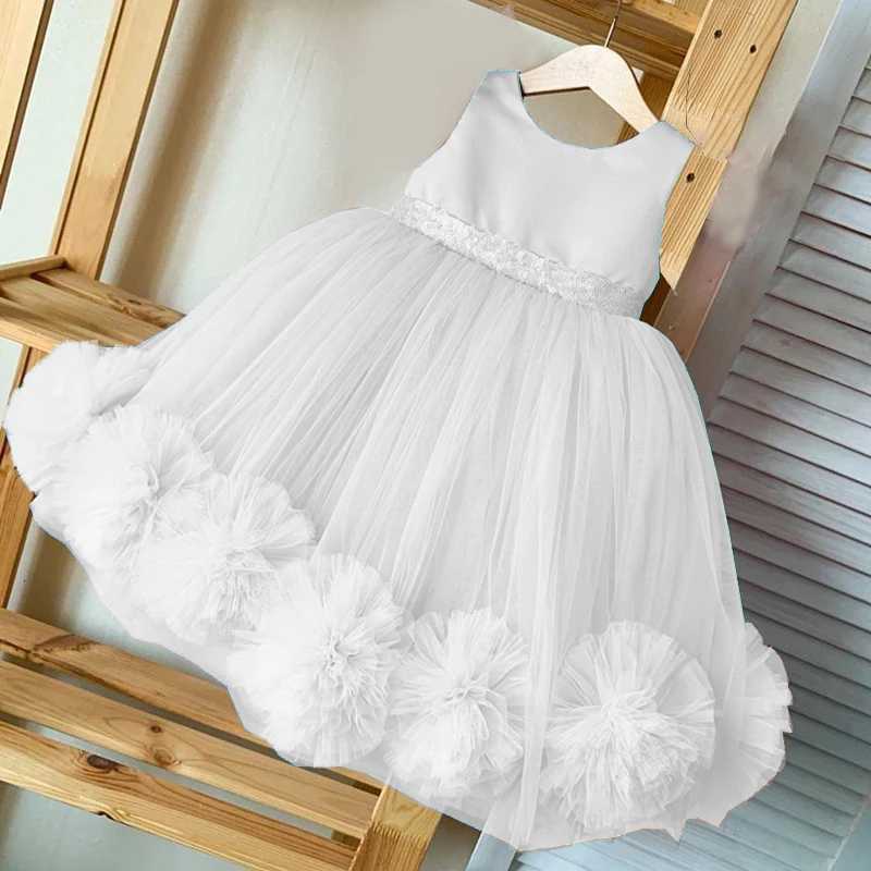Fluffy Trailing Flower Party Dresses For Girls Wedding White Bridesmaid Birthday Princess Dress Lace Bow Girl Evening Ball Gown Z250926