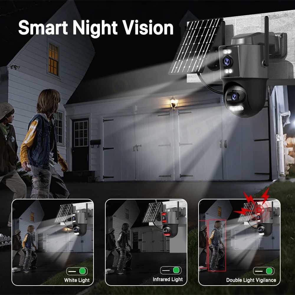 4G Sim Solar Camera 24 Hours Record Three lens 10X Zo Camera Outdoor IP66 Waterproof 9W Solar Panel Builtin Battery iCSee Y250925