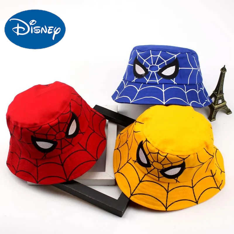 Disney Kids Caps Cartoon Spider Bucket Hats for Boys Girls Fashion Outdoor Sunscreen Fisherman Caps Children Accessories H250926