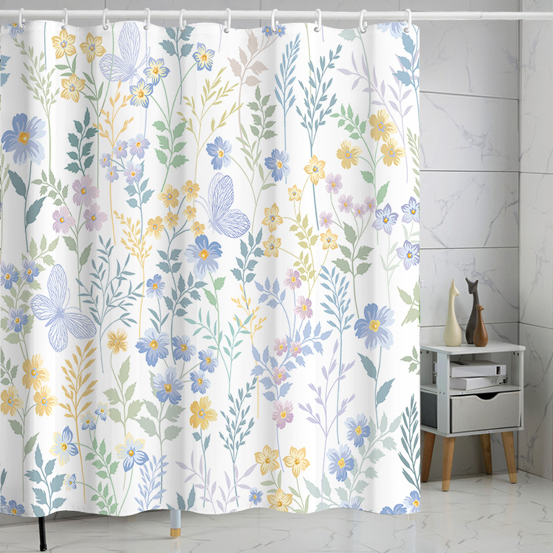 YL-37357 Waterproof Shower Curtain 3D Printed Tropical Jungle Plant Leaves and Flowers Season Polyester Shower Curtain with Hook