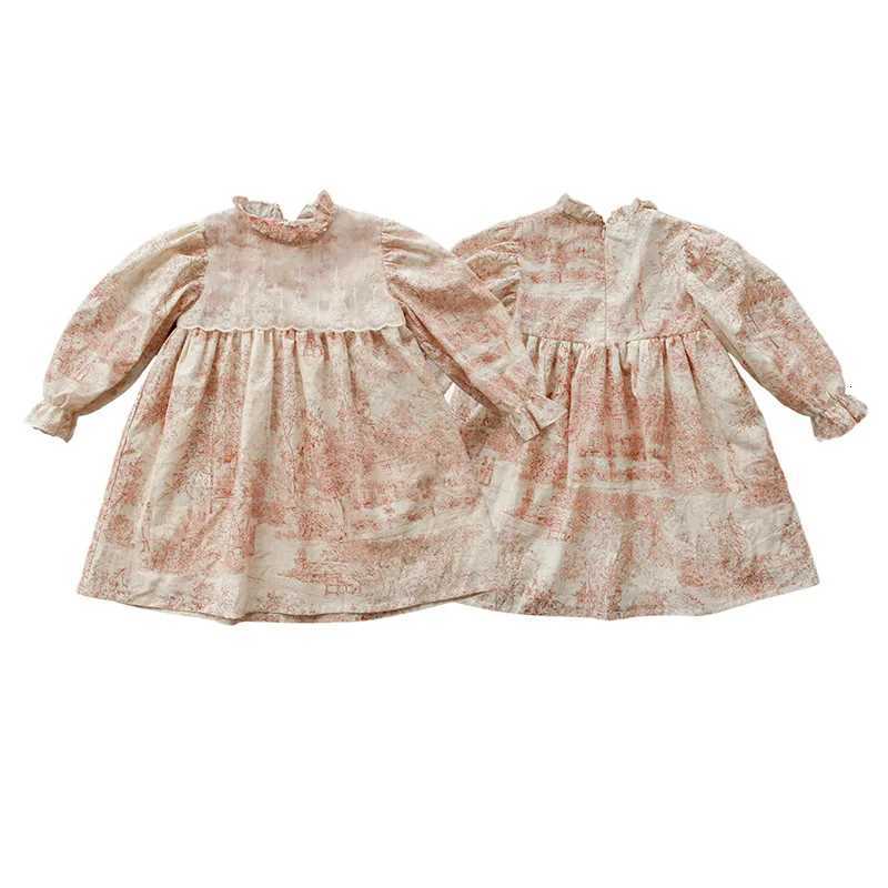 Autumn Infant Baby Girl Dress Ins Korean Bubble Sleeve Roundneck Toddler Kids Girls Dress Watercolor Painting 28Y Girls Dress Z250926