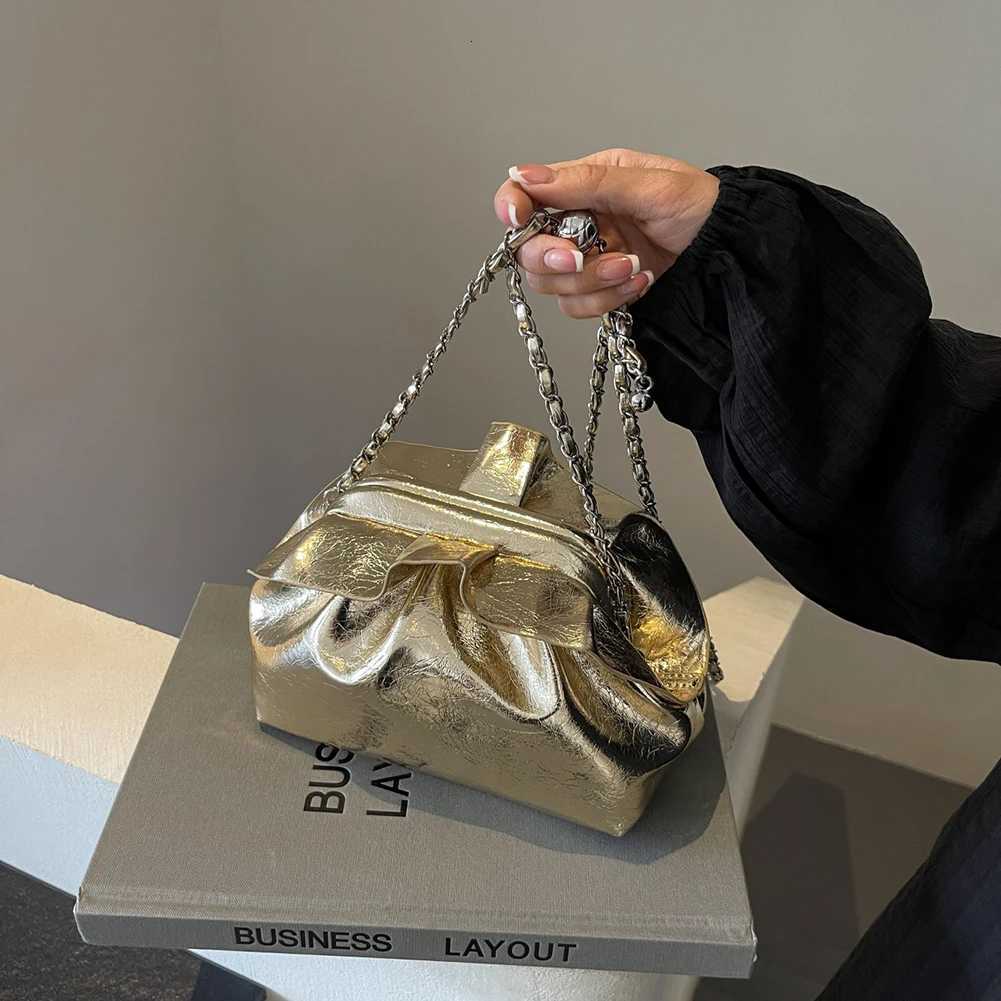Women PU Leather Clutch Purse Ruched Evening Bag with Detachable Chain Shoulder Bag Dressy Wedding Prom Party Purse Z250926