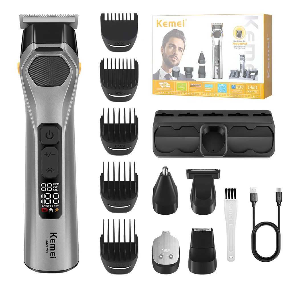 Kemei Waterproof Mens Grooming Kit Electric Beard Trimmer Cordless Razor Hair Clippers Rechargeable facial beard Nose Trimmer R250926