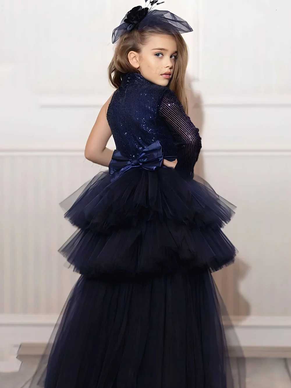 One Shoulder Sequins Flower Girl Dress For Wedding With Detachable Train Elegant Birthday Party First Communion Ball Gowns Z250926