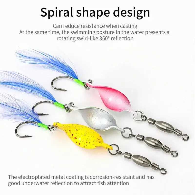 10pcsset Spiral Jig Artificial Bait For Fishing Spoon With Hook And Feather Spinner Hard Baits For Trout Bass W250926