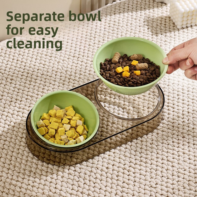 Candy Color Anti-Spill Neck Protection Pet Feeding Water Combination Double Cat Bowl