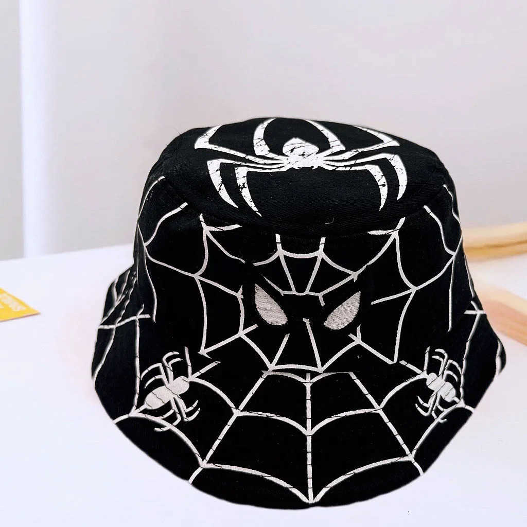 Disney Children Bucket Hat Cartoon Spider Printed Embroidered Fishermans Hats for Boys Outdoor Sunscreen Visor Hat Babys Gifts H250926