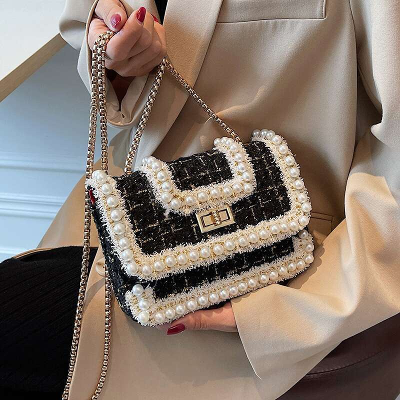 Autumn and Winter Tweed New Women's Chain Fashion Crossbody Shoulder Small Square Bag