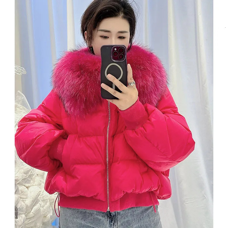 Detachable Winter Jacket Women Real Natural Big Raccoon Fur Collar Thick Warm Duck Down Loose Oversize Outerwear Streetwear 250917