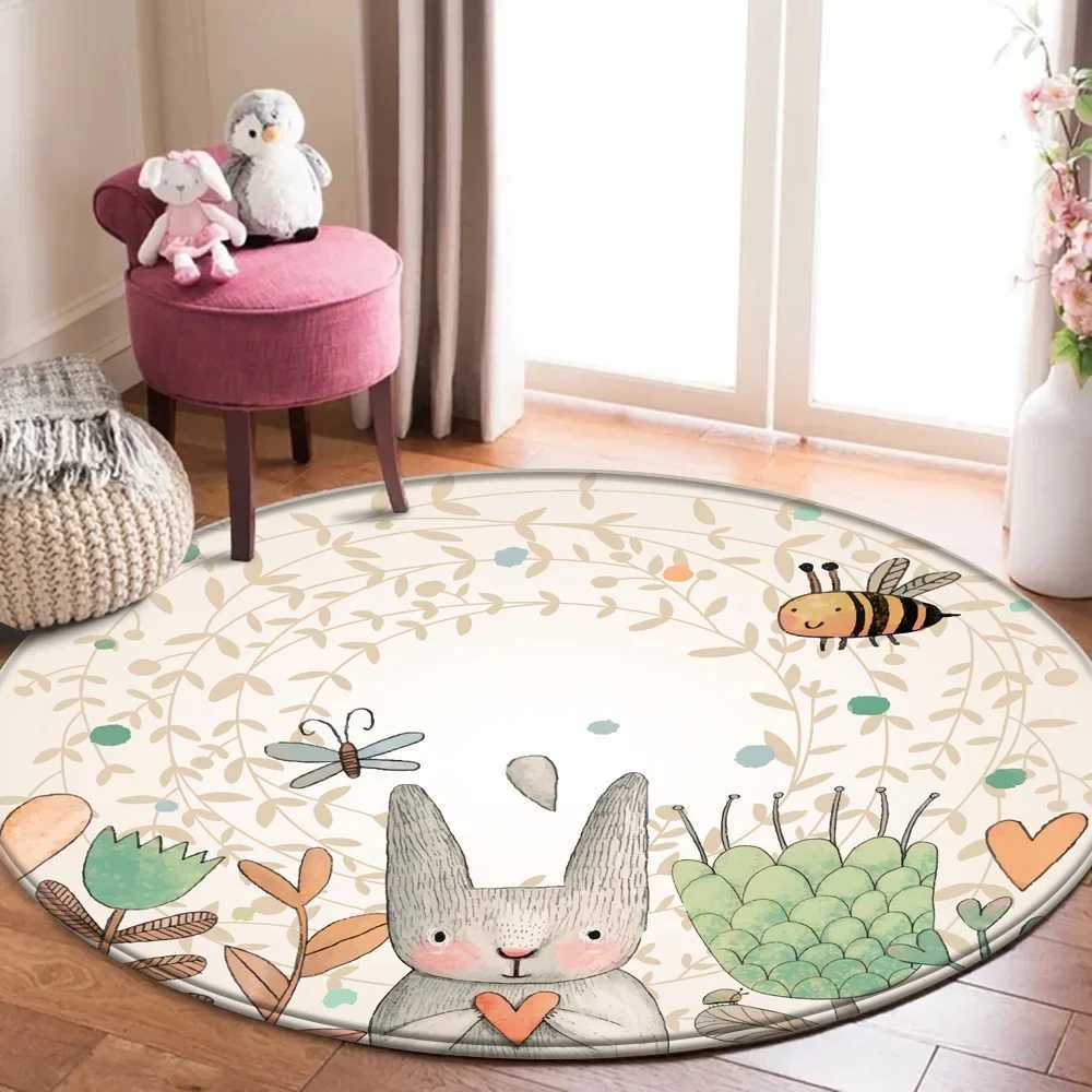 Kids Handprint Rug Round Baby Play Mat Simple Animal Rabbit Bee Pattern C250926