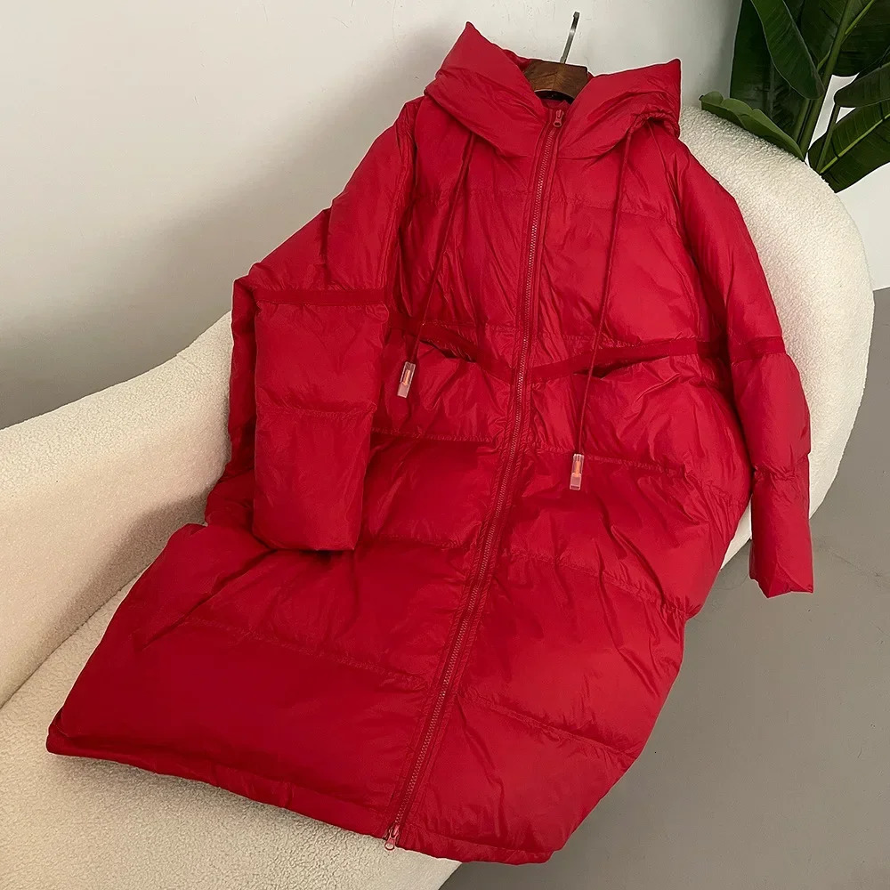 Down Jacket Women Fashion Autumn Winter Thick Long White Duck Down Coat Warm Large Loose Hooded Down Jacket for Lady 250917