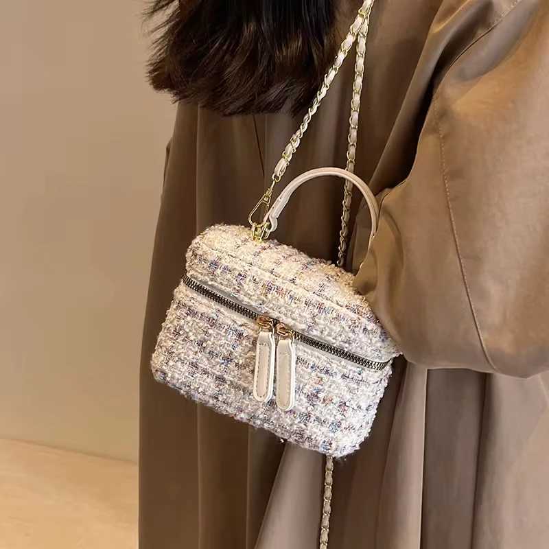 Fashion Plaid Print Tweed Crossbody Bag for Women Casual Versatile Female Shopping Chain Shoulder Pack Large Capacity Handle Bag Z250926