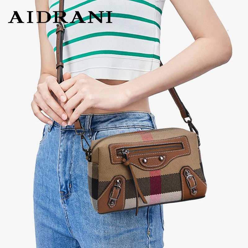 Aidrani Classic and quirky motorcycle bag genuine leather womens checkered shoulder bag retro square mini crossbody bag Z250926