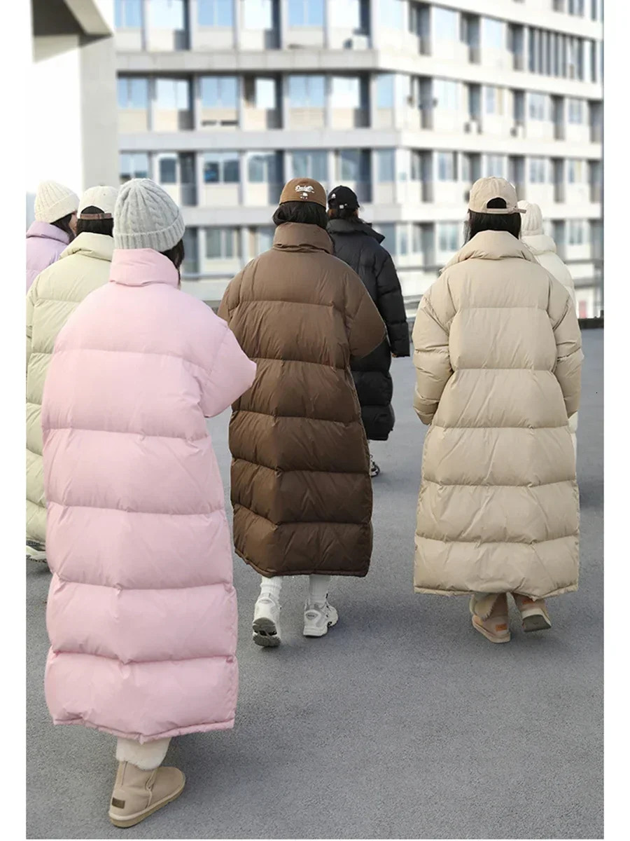CHIC VEN Women Down Jackets Fashion Solid Standing Collar Warm Long White Duck Down Loose Coat for Women Autumn Winter 250917