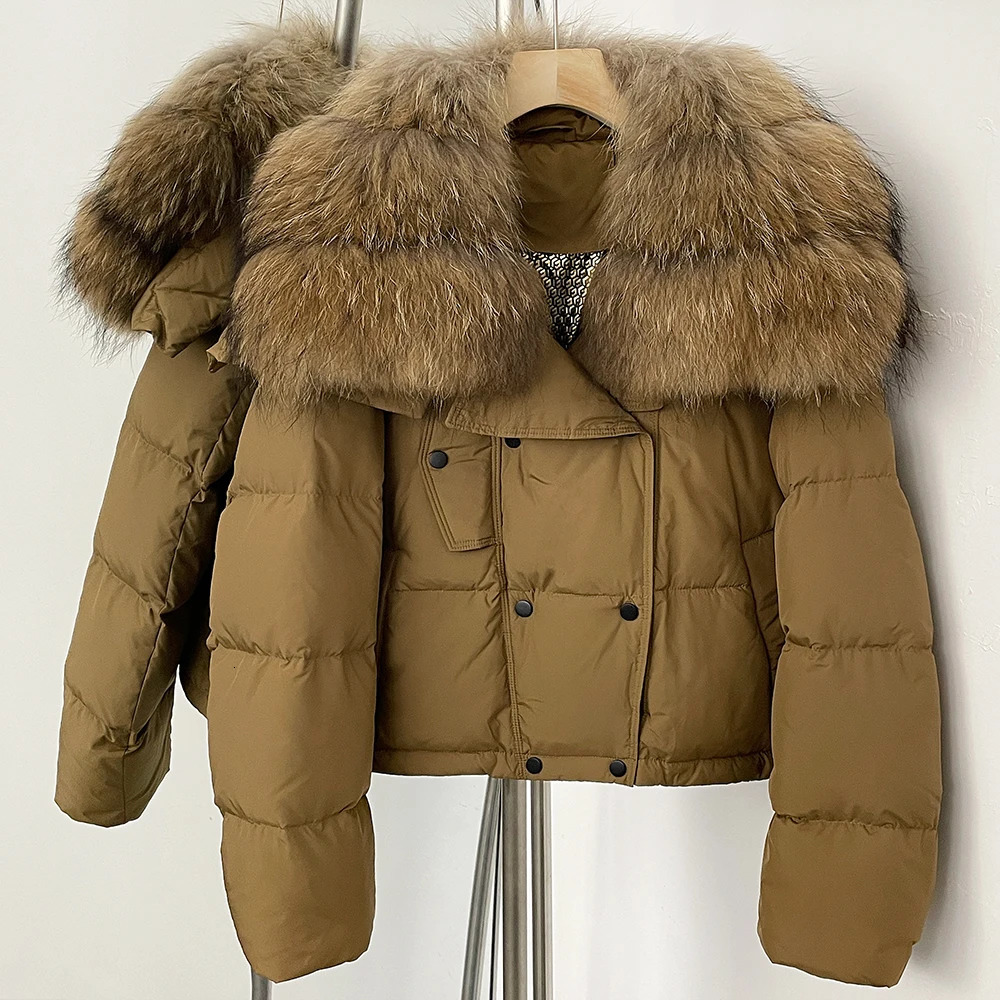 OFTBUY Real Fur Coat Women Short Puffer Jacket Autumn Winter White Duck Down Coat Double Breasted Warm Outerwear Female 250917