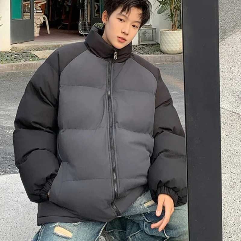 Patchwork Parka Jacket Mens Fashion Splicing Stand Collar Windproof Parkas Korean Female Male Allmatch Down Cotton Padded Coat W250926