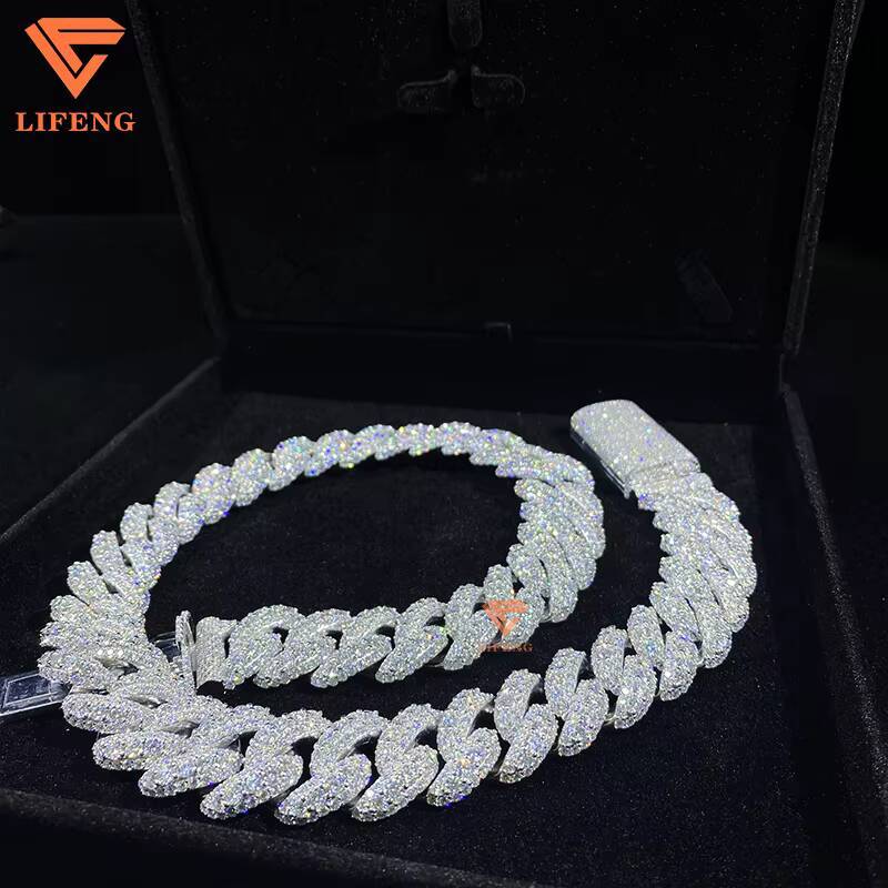 Custom 20mm Moissanite Diamond Cuban Link Chain Necklace Iced Out Jewelry Charm Necklace