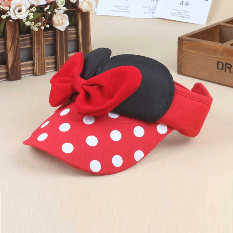 Disney Hat Minnie Mouse Cartoon Hat Minnie Bow Sunscreen Empty Top Hats for Girls Summer Outdoor Sun Protection Visor Cap Gifts H250926