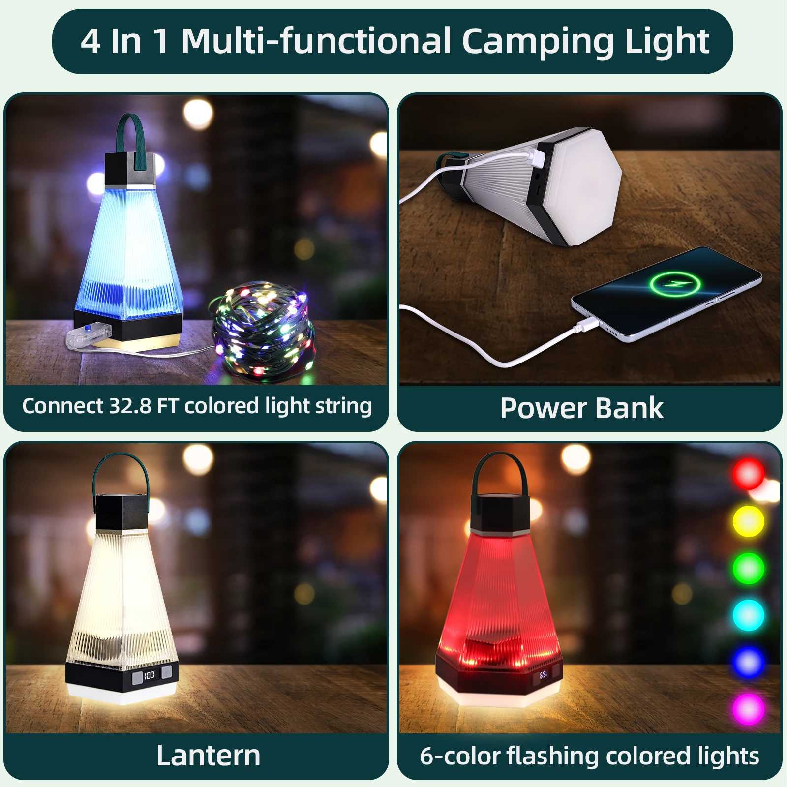 Rechargeable Hanging LED Camping Light with 10m Color String Lights Bag for Halloween Christmas Decor C250925