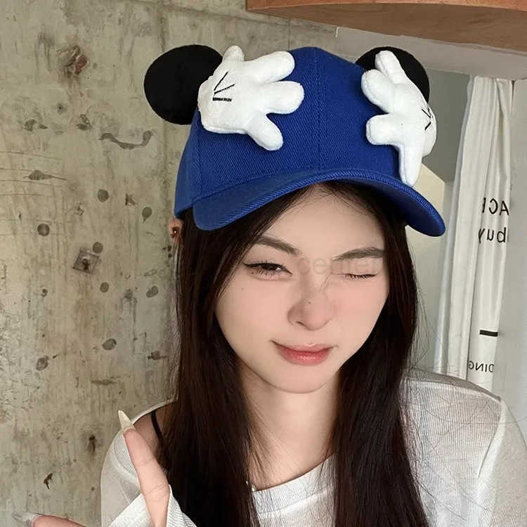 Disney cartoon cute Mickey Mouse ears hand cover face baseball cap casual fashion outdoor sports sunshade cap girl gift H250926