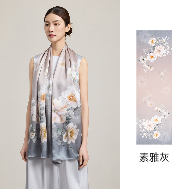 Chinese-Style High-End Light Luxury 100% Mulberry Silk Scarf Shawl for Women - Classic Charm Skin-Friendly Silky Smooth Ideal as a High-End Luxury Gif