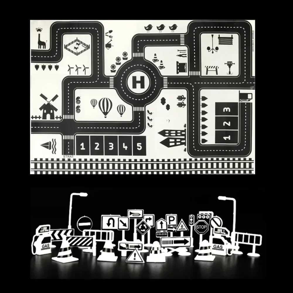 Baby Play Mat City Traffic Road Map Mat Carpet City Car Parking Lot Roadmap Traffic Signs Baby Climbing Playing Mat Game Y250926