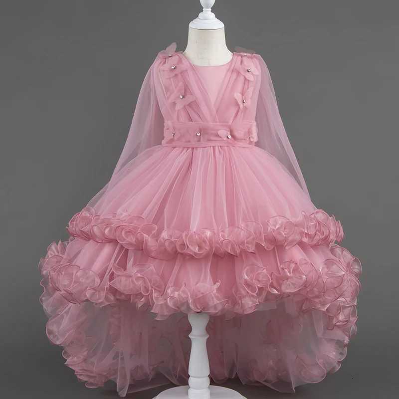 Girls White Pink Party Princess Dress Kids Girl Tailing Dresses for Wedding Birthday Ceremony Baby Girl Gown Z250926