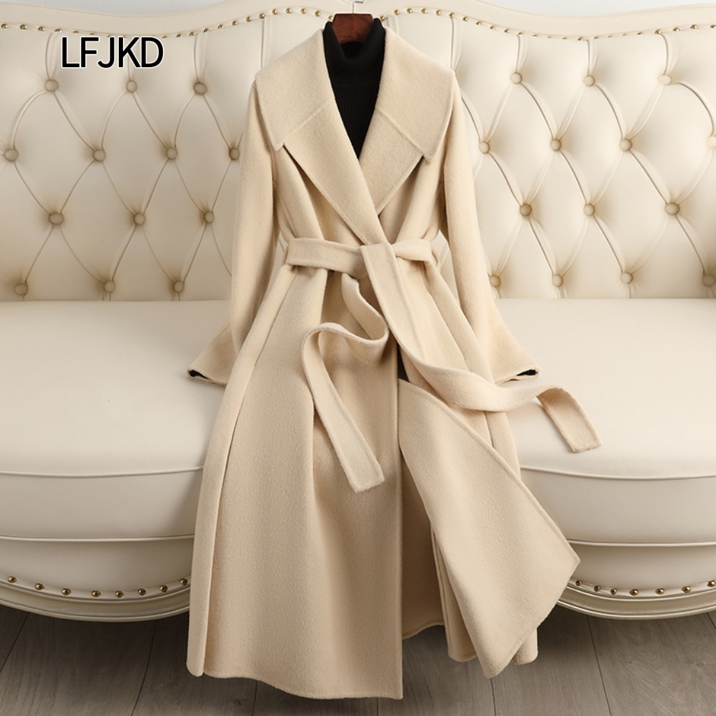 K2252 Double-faced cashmere coat women's mid-length 2025 autumn and winter new slim fashion high-end sheepskin coat