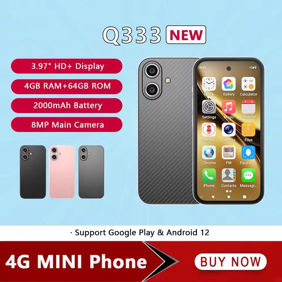 Original SOYES Q333 4GB RAM 64GB ROM Android 12.0 Smartphone 2000mAh Face ID 4G LTE Google Play Store Dual SIM 3.58" HD Screen Mini Cell Phone