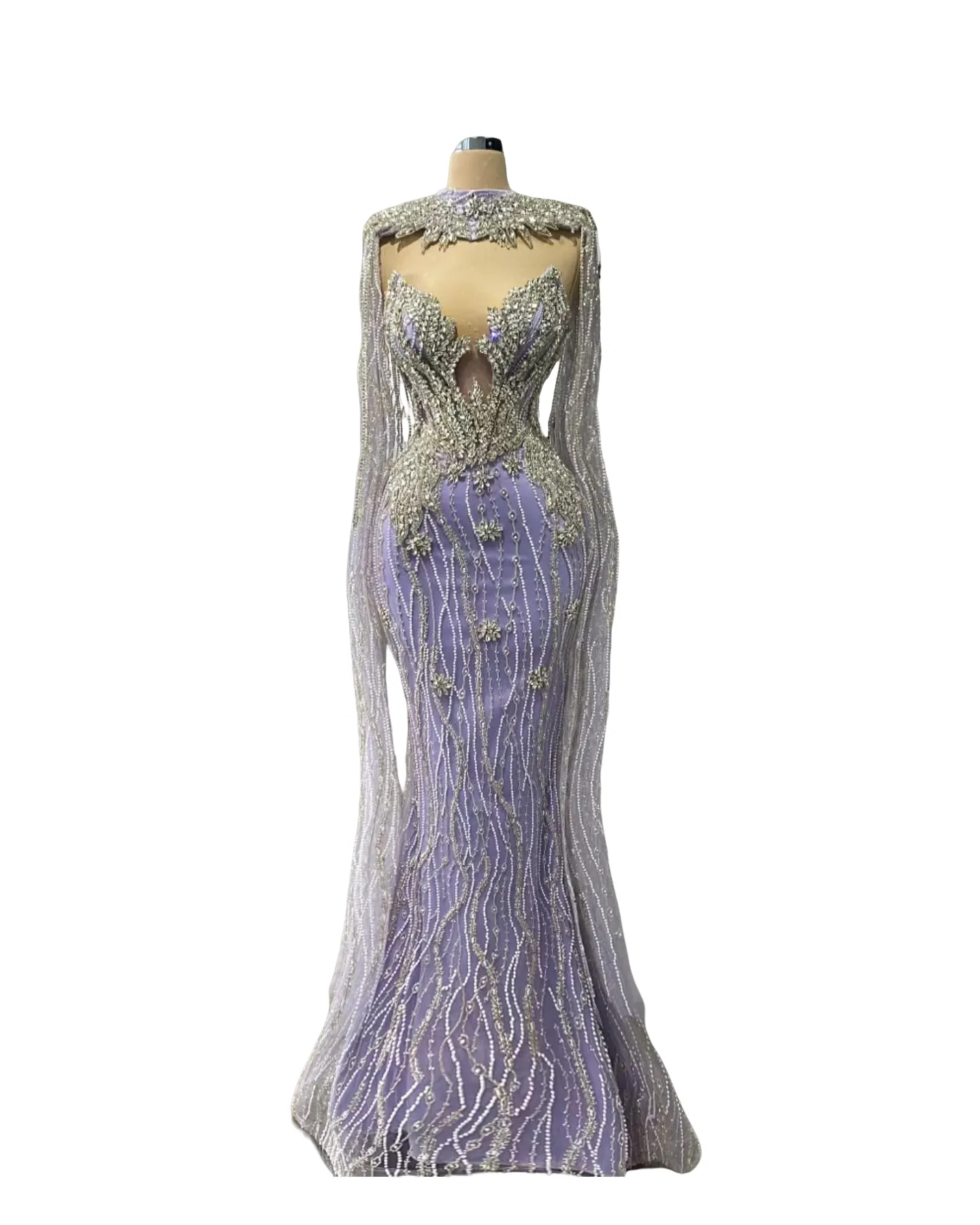 Mermaid Lilac Prom Dresses 2025 Crytals Long Sleeves Sequined Evening Formal Party Second Birthday Engagement Gowns Plus Size Dress For Special Occasi