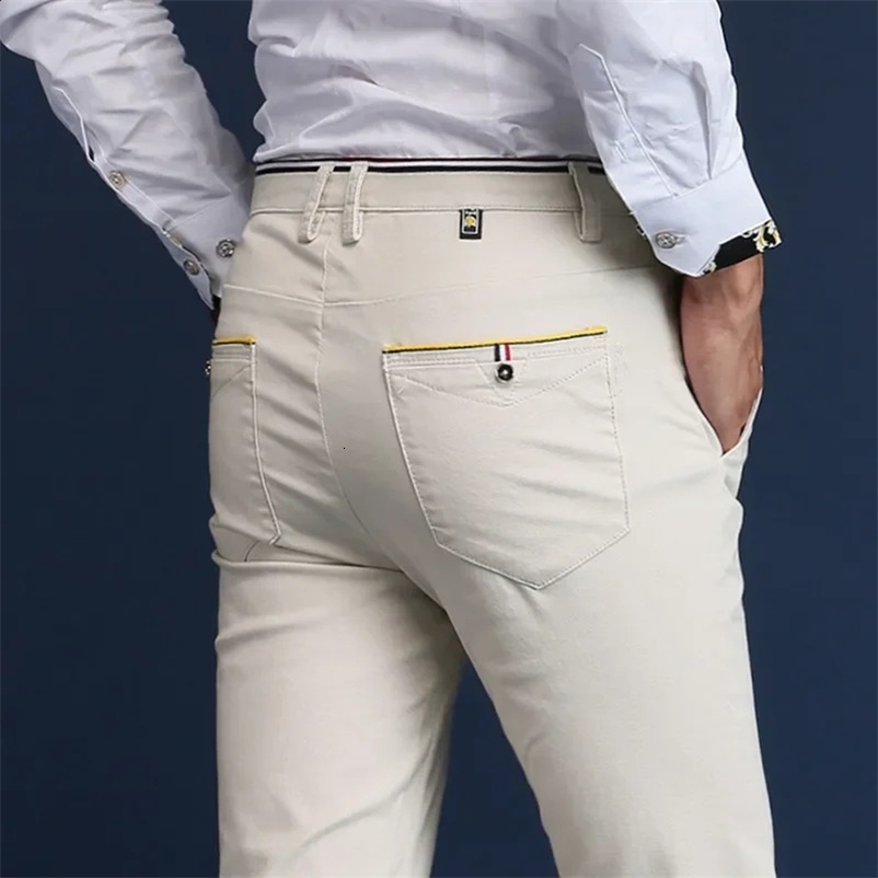 Classic Style Men Spring Summer Thin Casual Pants Fashion Business Cotton Solid Color Office Trousers High Quality Men Trousers 240813