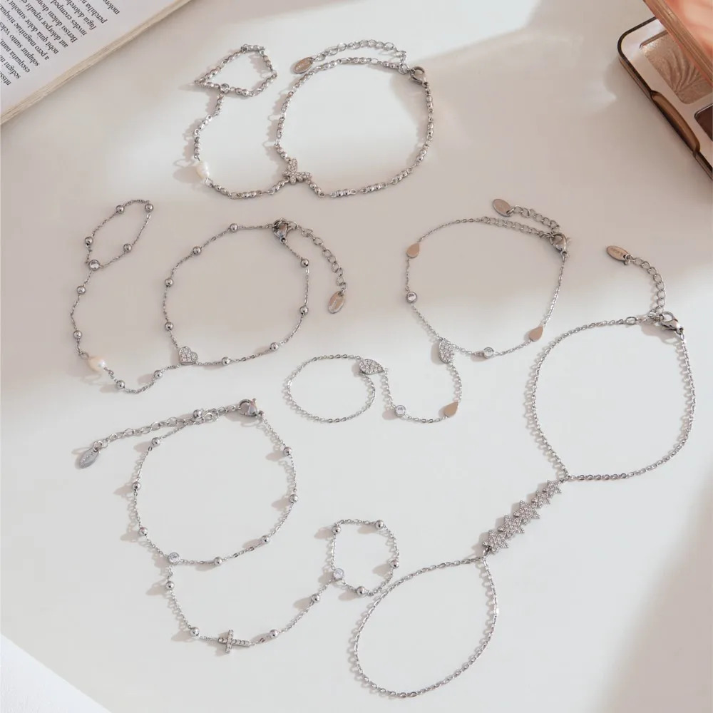 Dainty Hand Chain Bracelet In Stainless Steel 18k Gold Plated With Cubic Zirconia Shiny Zircon Handchain Bracelets For Women 250922