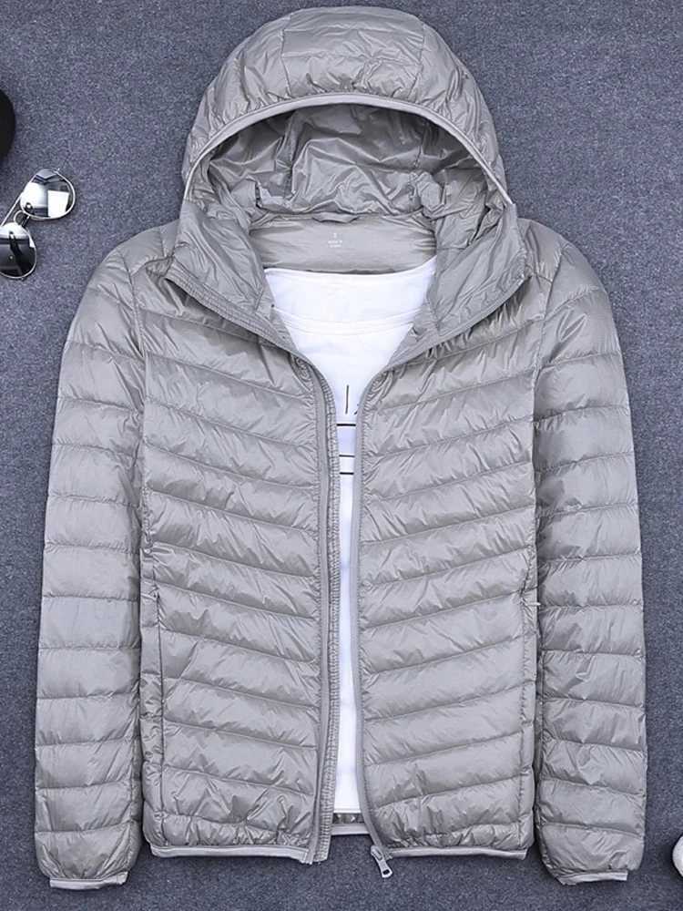 010 Mens Winter Coat Duck Down Jackets Ultra Light Thin Hooded Down Coat Portable Windproof Puffer Parkas Male Overcoat 5XL W250926