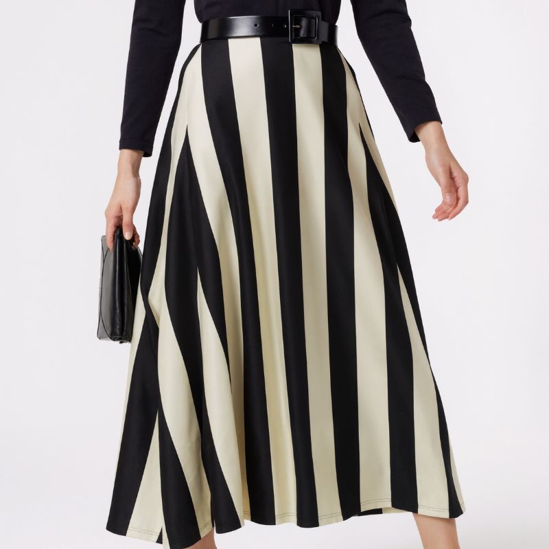 Women's Autumn & Winter New Elegant Fashion Striped Printed Plus Size Midi Skirt Casual Commute Versatile Skirt-YL25418