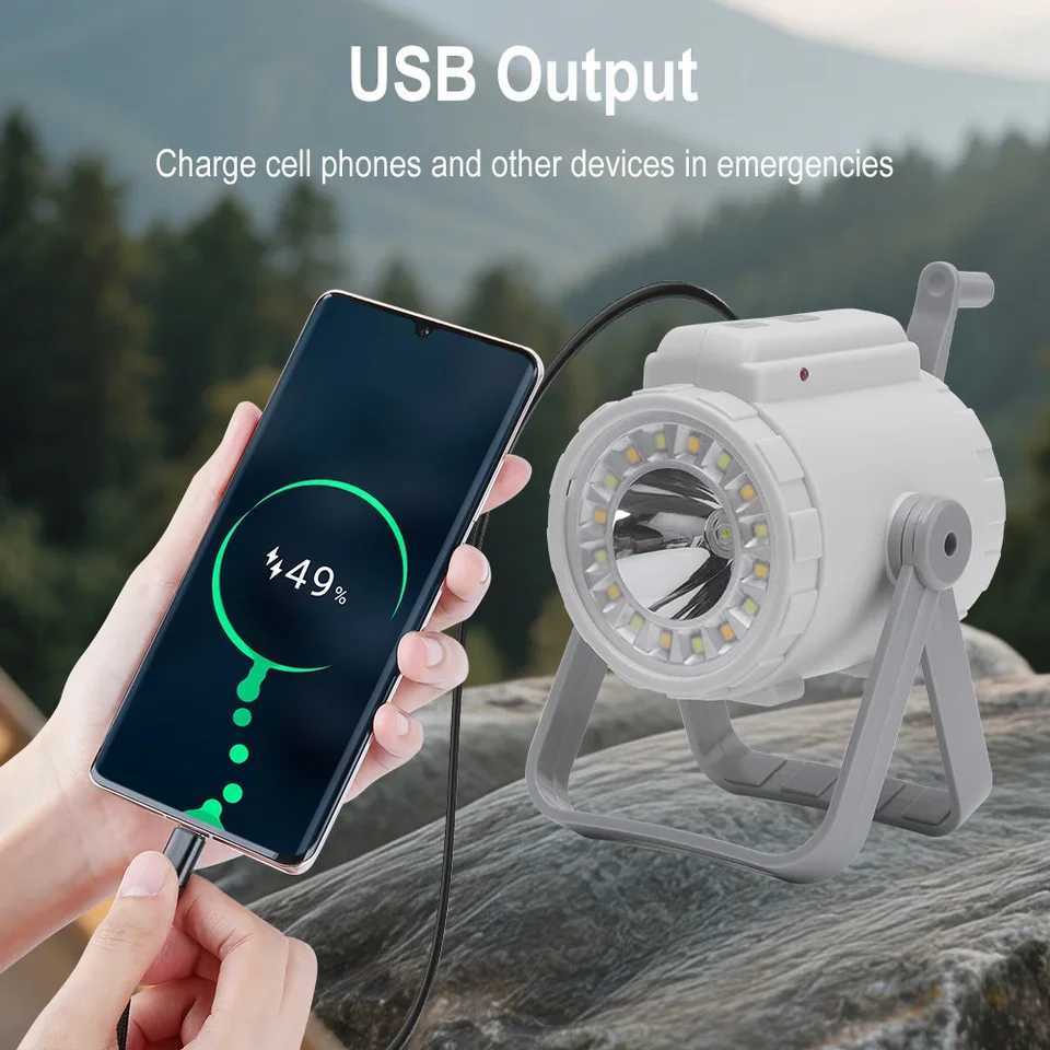 BORUiT Hand Crank LED Camping Lantern TypeC Rechargeable Power Bank Tent Light Gear Self Powered Torch Camping Searchlight C250925