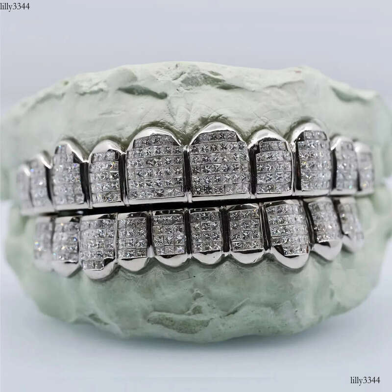 Pass Dia Tester Princess Cut Custom Moissanite Grillz Hiphop Jewelry Sier Gold Iced Out Dental Grills for Teeth 111 aaa