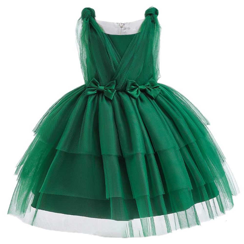 Bow Bridesmaid Girls Christmas Dress Tulle Birthday Party Wedding Kids Dress for Girls New Years Princess Costume Xmas Prom Gown Z250926