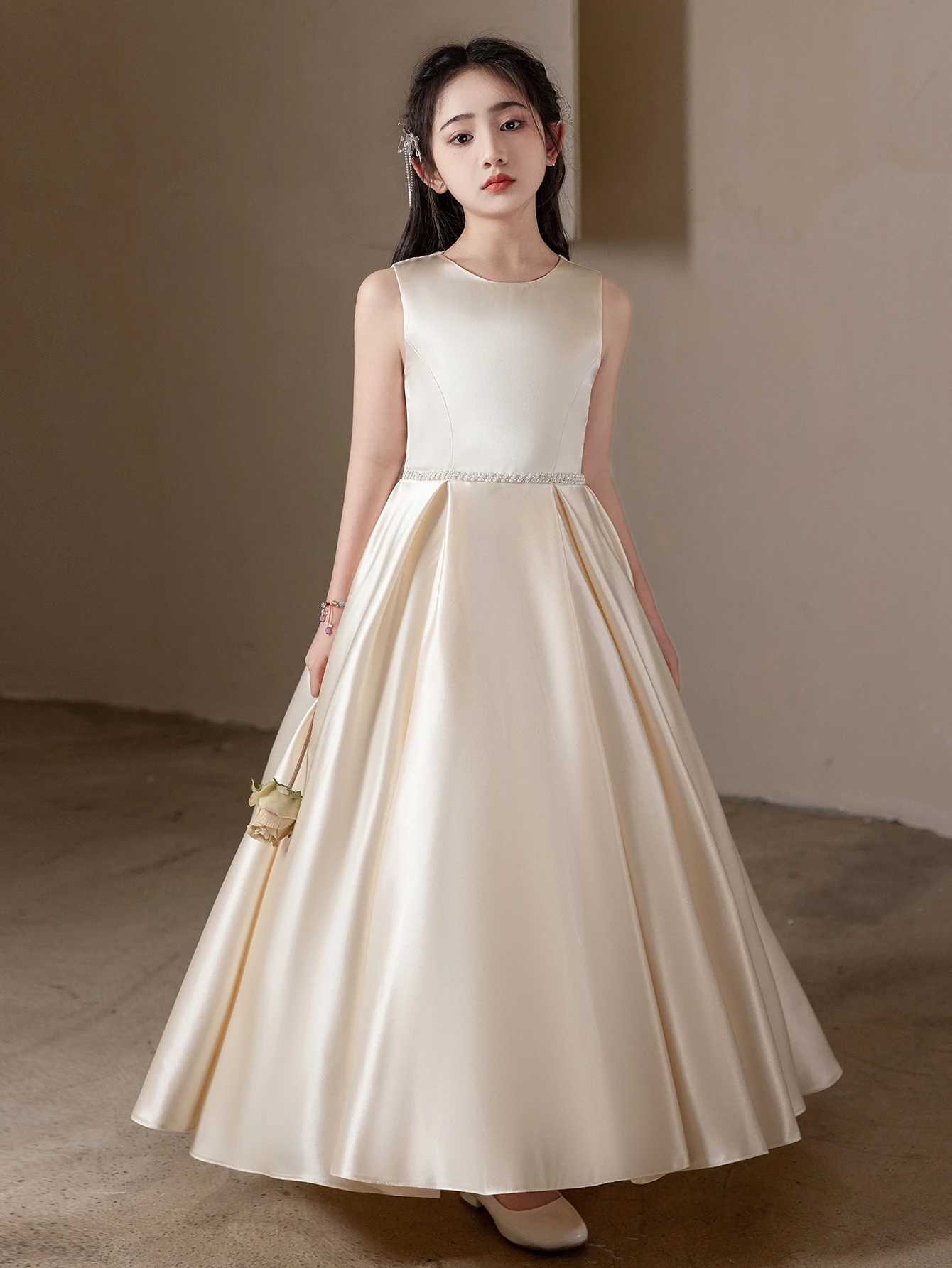 Highend Elegant Champagne Long Dress Large Bow Design for Teenagers Formal Occasions Birthday Party Wedding Bridesmaid Dress Z250926