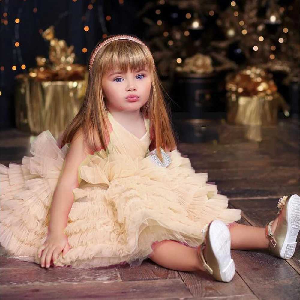 Summer Pink Tulle Girl Party Dresses Vestidos Fluffy Bow Birthday Princess Flower Girls Dress For Kids Wedding Children Clothing Z250926