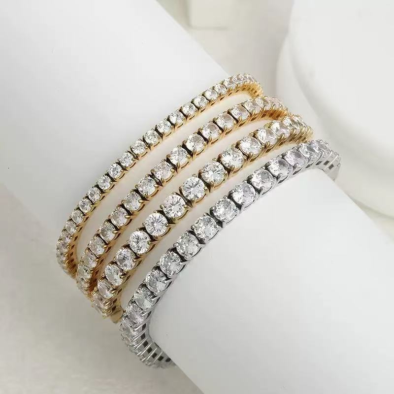 Ship From USA Hot Selling Iced Out Hip Hop Silver S925 4mm VVS1 Moissanite Diamond GRA Certificate Tennis Chain Bracelet Set