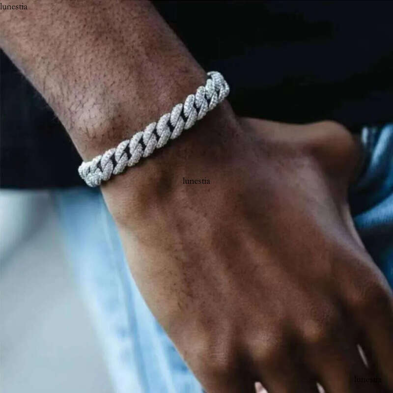 High designer braceletIced Out 6mm 13mm Vvs Moissanite Dia S Sterling Sier Cuban Link Chain for Mens Hiphop Jewlery 8c - view 7