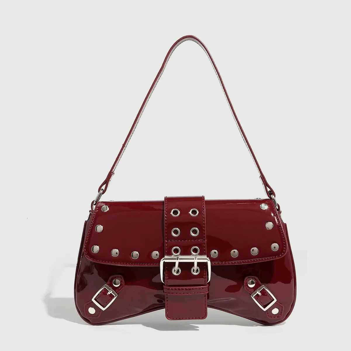 Women Bag Punk Style Rivet Shoulder Bag Handbag Armpit Bag Vintage Patent Leather Casual Purse and Handbags Female Underarm Tote Z250926