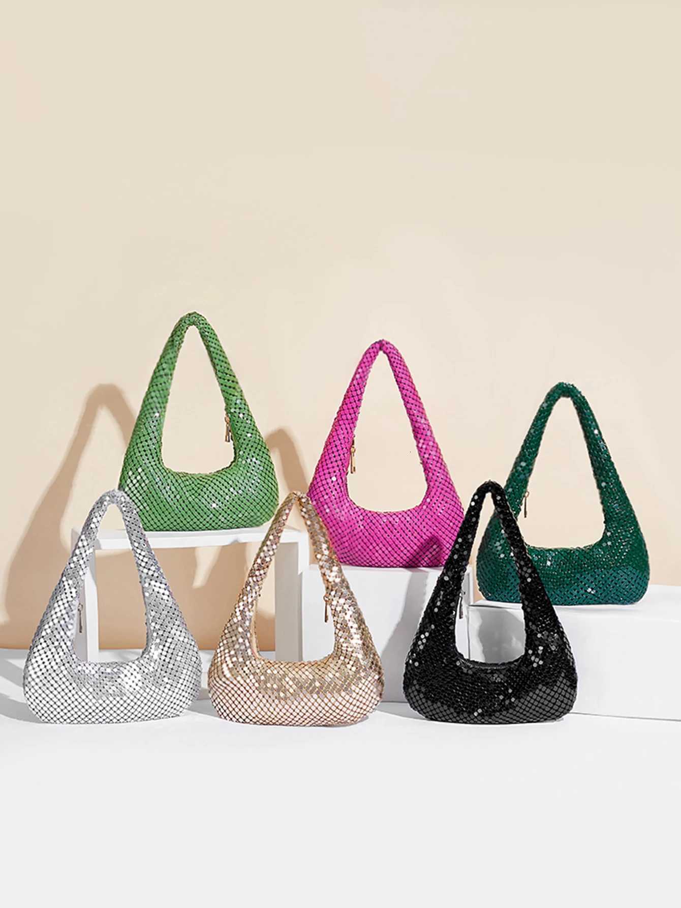 Womens Evening Bag Aluminum Sequin Armpit Bag with Zipper Lightweight Casual Handbag Party Sparkling Shoulder Mobile Phone Bag Z250926