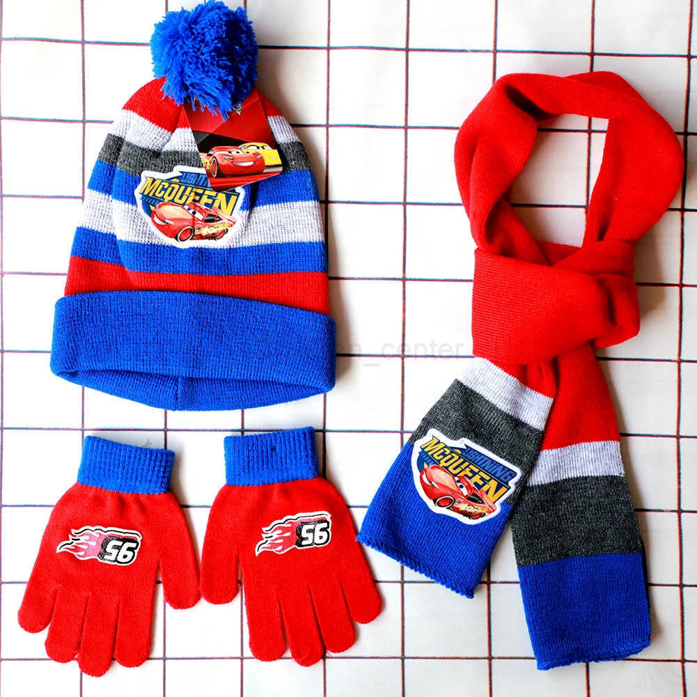 Disney 3pcsset children cap Girl boy Hat Cartoon Car Hats Scarf Glove Warm Set anime knit headgear sets H250926