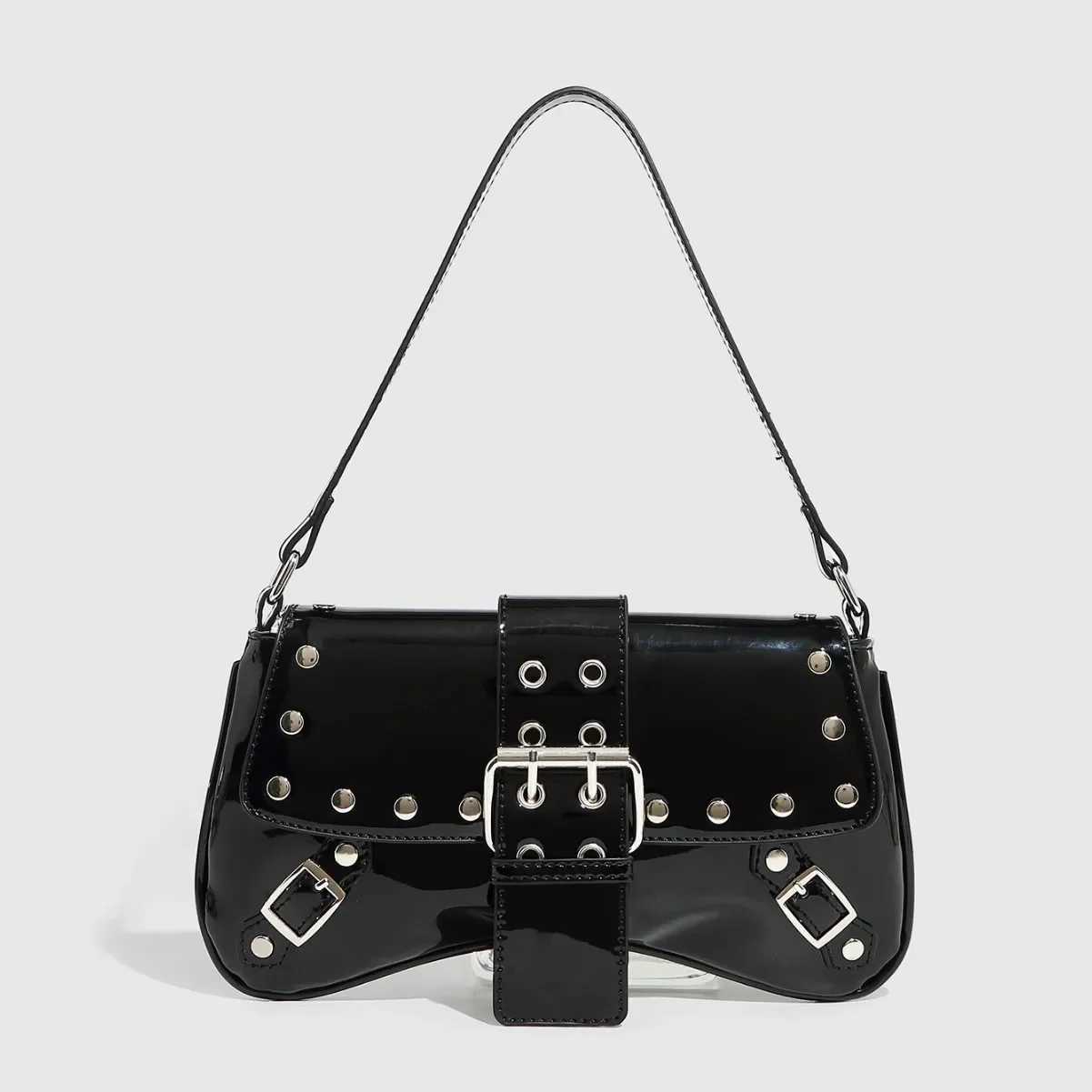 Women Bag Punk Style Rivet Shoulder Bag Handbag Armpit Bag Vintage Patent Leather Casual Purse and Handbags Female Underarm Tote Z250926