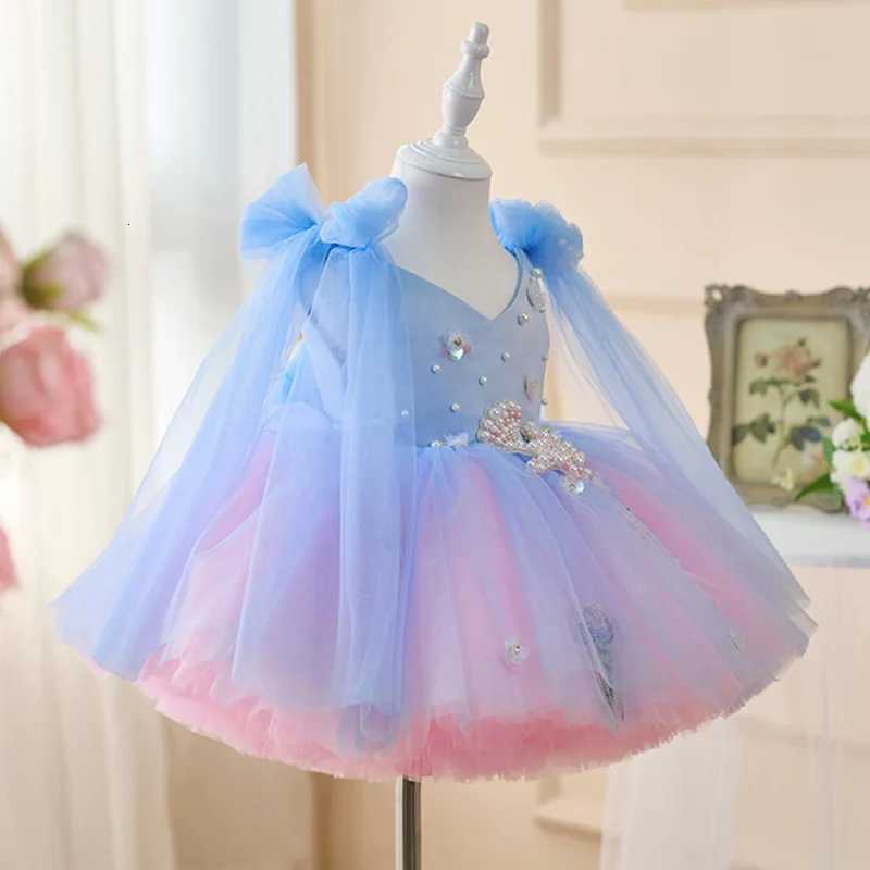 Gorgeous girl birthday party dress new sky blue Lolita girl fluffy yarn skirt foreign style special girl beauty pageant dress Z250926